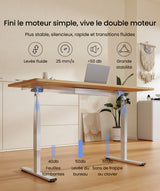 Bureau assis-debout FlexiSpot E1 Pro vendu par Lima Design Maroc, design moderne avec cadre en acier noir et plateau effet bois, double moteur réglable en hauteur, idéal pour bureau ou home office ergonomique.