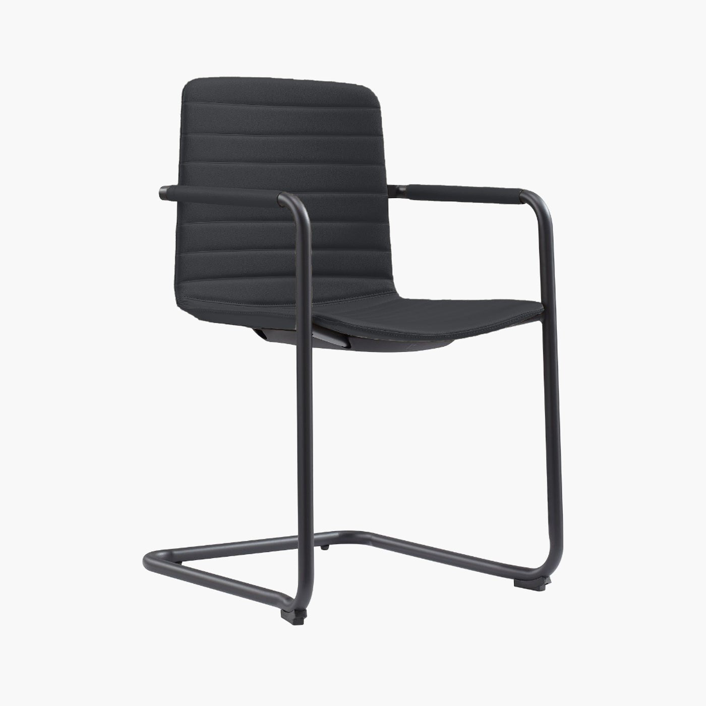 CHELSEA Cantilever Visitor Chair – black upholstery and black metal cantilever frame – three-quarter view – Lima Design Morocco