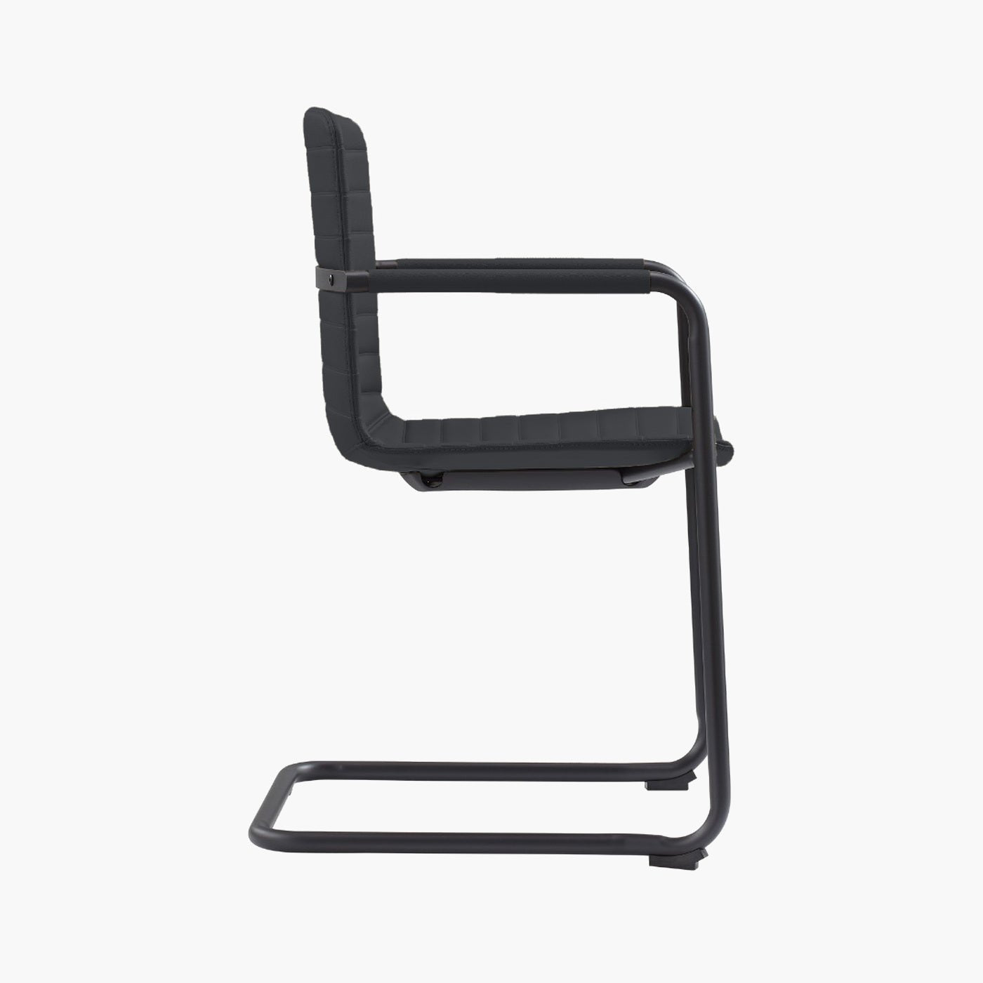 CHELSEA Cantilever Visitor Chair – black upholstery and black metal cantilever frame – side view – Lima Design Morocco