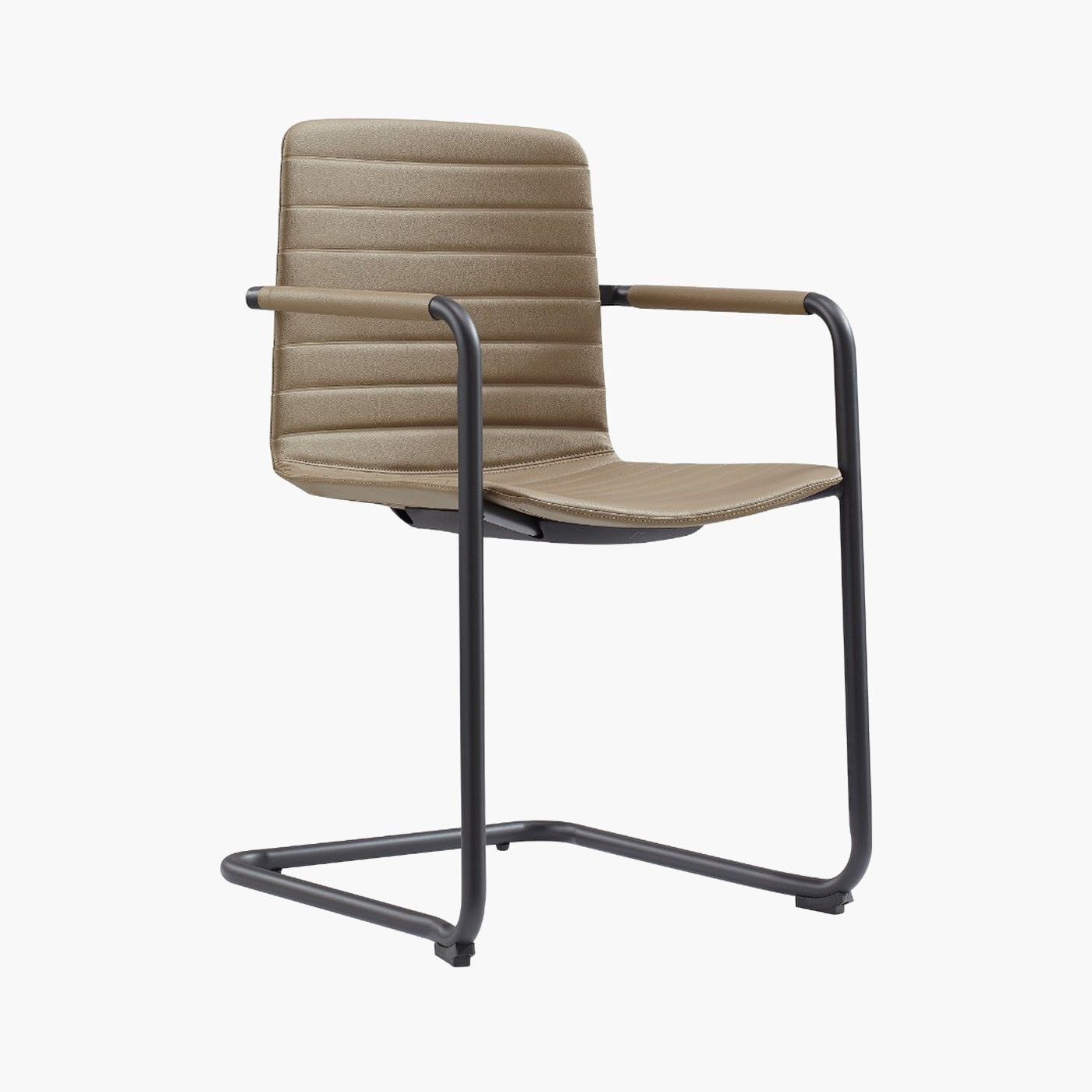 CHELSEA Cantilever Visitor Chair – brown upholstery and black metal cantilever frame – three-quarter view – Lima Design Morocco