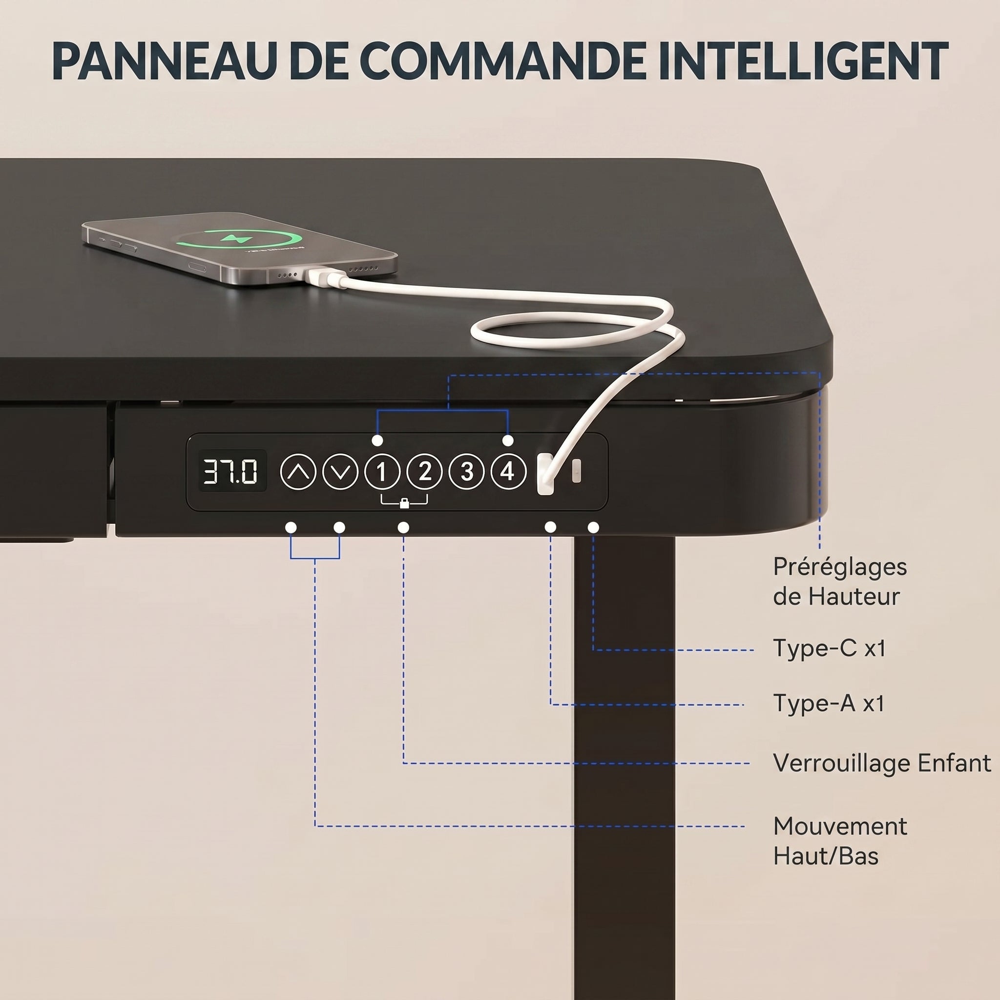 EW9 – Bureau Assis-Debout Tout-en-Un — bureau assis-debout électrique, Lima Design Maroc, vue 07