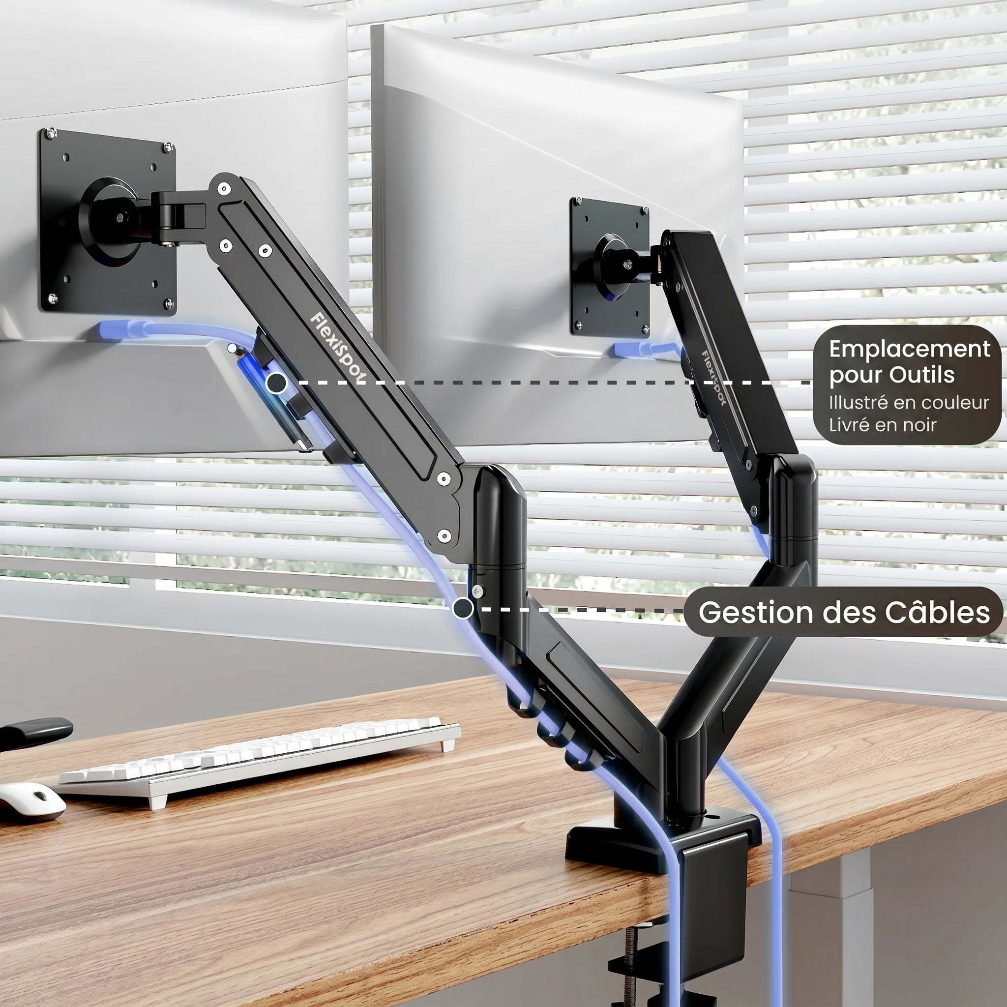 FlexiSpot F5D – Bras Support Double Écran à Ressort à Gaz — support écran, Lima Design Maroc, vue 05